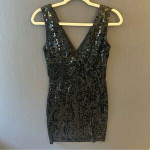Niteline Black Sequin V-Neck Mini Dress